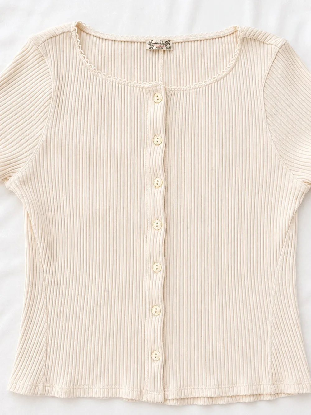 Free People Intimately Cream Ribbed Button Front Top Size XS/S